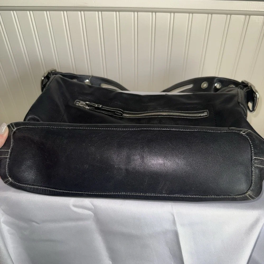 Vintage COACH BLACK East/West Soft Leather Duffle TASSEL Hobo Shoulder Bag Purse